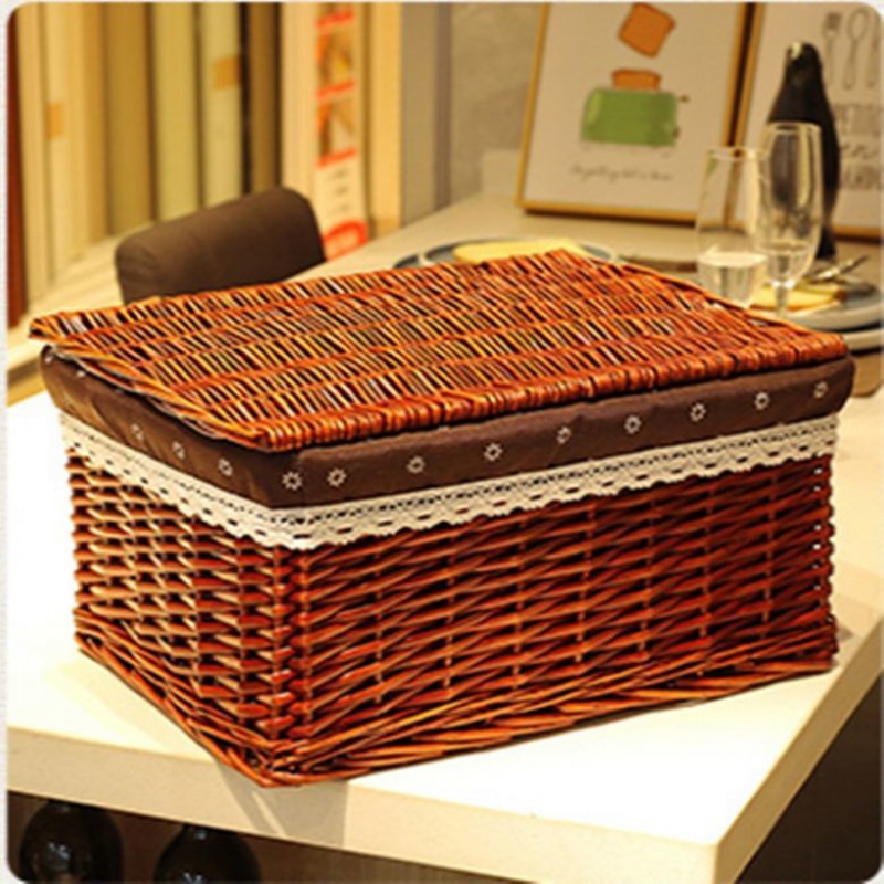 Rattan-knitted containing case willow-knitted containing basket with lid finishing box rattan-knitted containing box livy craft home storage
