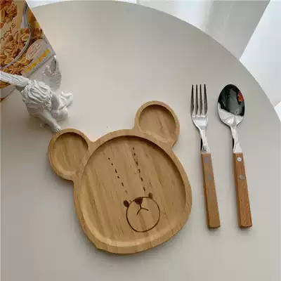 One person to eat cute bamboo bear dinner plate Korean same simple cake plate fruit plate safe and environmentally friendly tableware