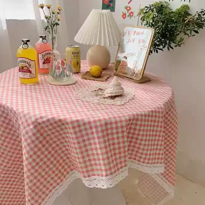 Simple Nordic ins tablecloth Cotton and linen plaid coffee table cloth Dining table cloth small fresh long square lace tablecloth