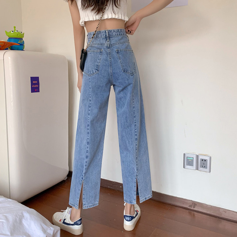 2022 spring large size dress with high waist jeans hip thigh thick and fat younger sister loose 90% pants straight barrel wide pants