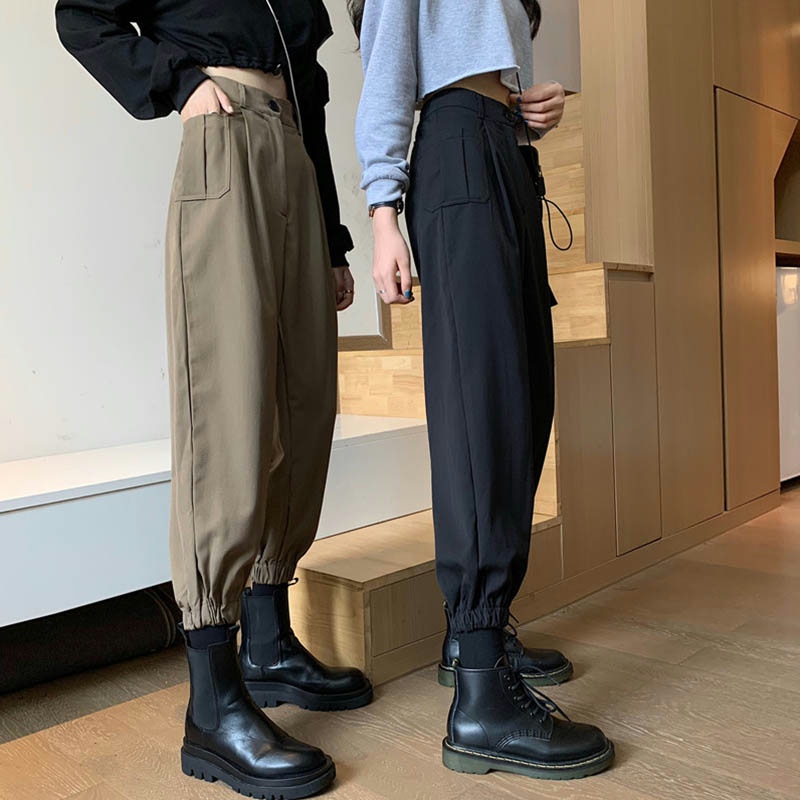 Pear shaped body large-size workshop pants fat sister mm loose and thin straight pants high waist casual beam pants tide