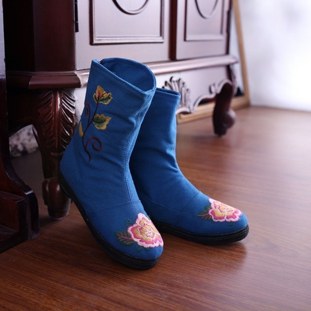 Old Bắc Kinh vải boots gió quốc gia thêu khởi động mùa xuân và mùa thu khởi động duy nhất retro lớp dưới tăng phụ nữ khởi động bông khởi động