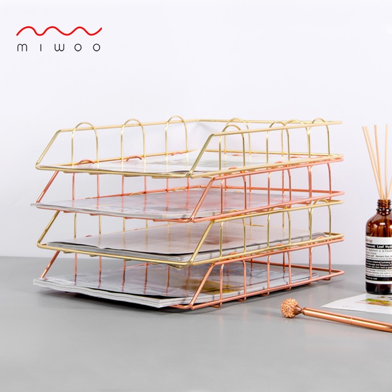 Nordic desktop creative layered file rack metal wrought iron cute simple a4 file basket table simple data rack