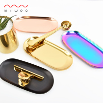 Nordic ins metal tray Simple oval gold electroplated jewelry storage plate Industrial style meal photo