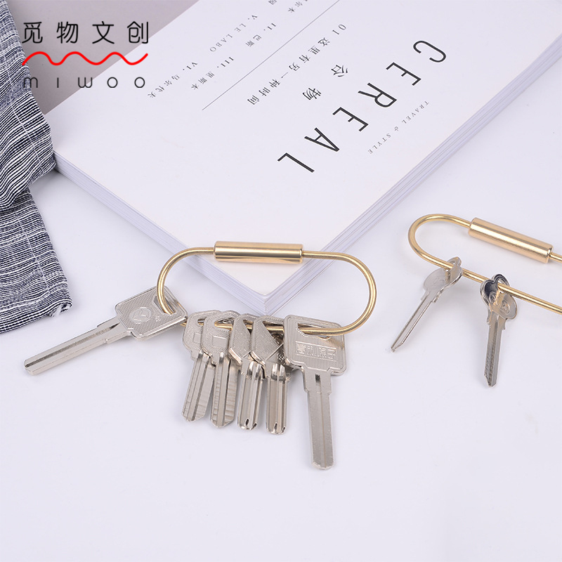 Nordic ins style simple brass key ring key chain creative jewelry accessories buckle oval key ring firm