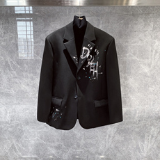 Пиджак, Костюм 高级感冷淡系字母印花小西装外套男士韩版潮流痞帅休闲单西服上衣
