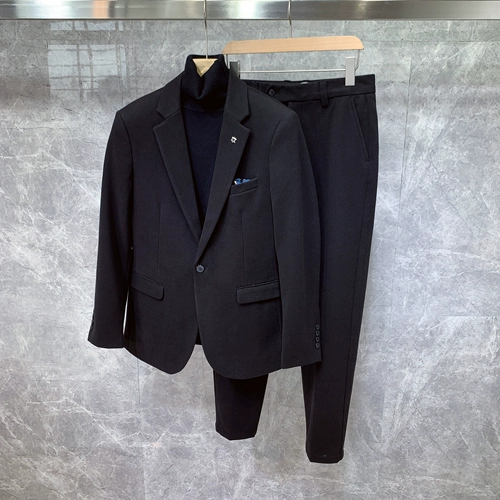 Зимний мужской шерстяной трендовый модный классический костюм, комплект, увеличенная толщина, в корейском стиле