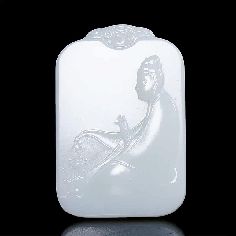 Xinjiang and Tian Baiyu Guanyin pendant natural jade male and female jade pep jade jade pendant jade pendant 25 2g