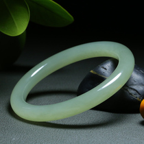  Xinjiang Hetian jade white jade bracelet Green and white jade bracelet thin sheep fat jade round bar girl natural Qingshui jade bracelet