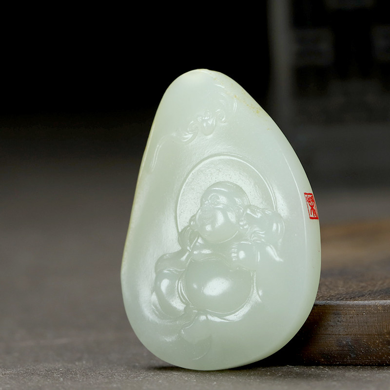 Xinjiang Hetian jade seed material Maitreya Buddha pendant Buddha male and female models jade pendant laughing Buddha pendant natural sprinkled gold skin 21 13g