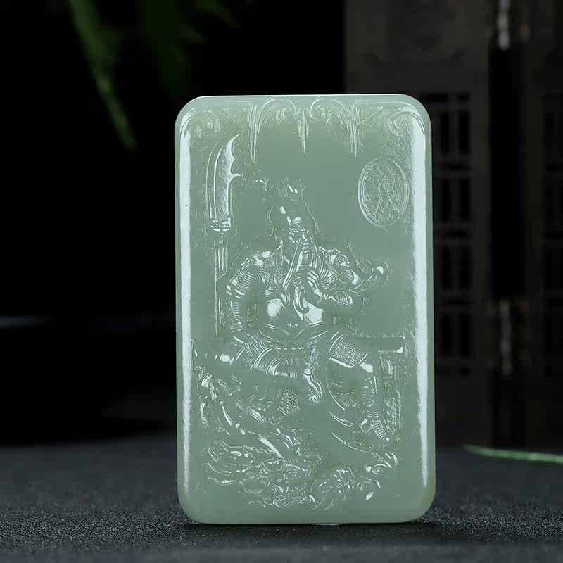 Xinjiang Hetian jade Guan Gong pendant and blue loyalty Qianqiu pendant Yibo Yuntian jade brand jade pendant 78 17 grams