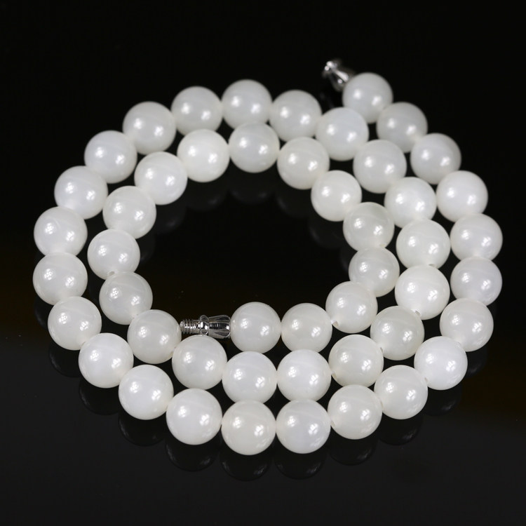 Suet Jade Necklace Pearl Round Jade Run Hetian Large White Jade Necklace S1