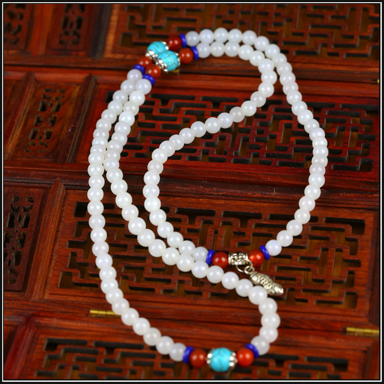 Xinjiang Hetian sheep fat white jade hand chain handmade DIY Agate turquoise Buddha beads hand string S1