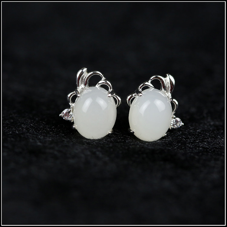 Xinjiang and fields Goat Grease Jade Earrings BeyJade Earrings Silver Inlay Ears PLEASE NOTE KIND