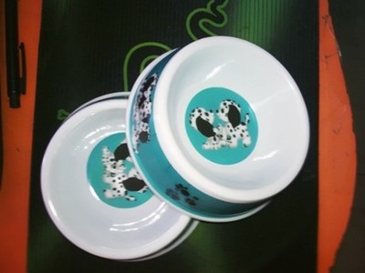 Pet cartoon printed plastic small single bowl dog bowl food basin puppy puppy bowl color random