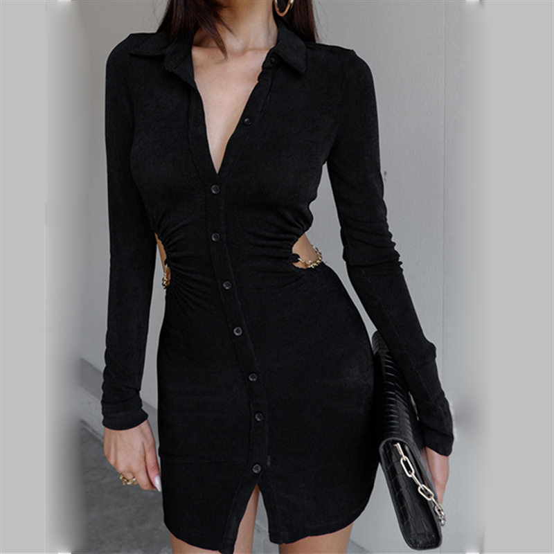 2023 Fall - 2023 chain with loose long sleeved shirt dress - dress female and American hot girl