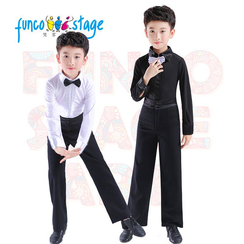 Boys Latin dance practice clothes spring and summer new children's Latin performance clothing boys verification test competition long and short sleeves