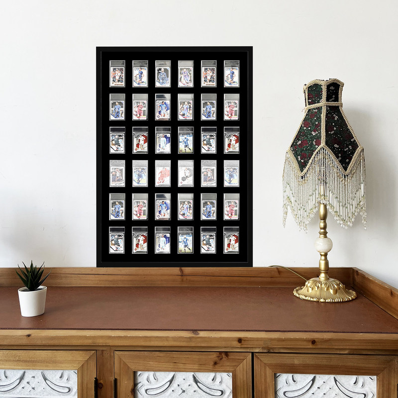 Black Solid Wood Grading Card Brick Multi-Card Storage Photo Frame Game Card Display Box Dustproof Storage Wall Hanging