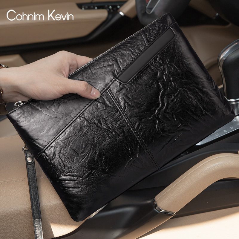 Cohnim Kevin Bull Leather Large Capacity Hand Grip Envelope Bag Casual Handbag Men Genuine Leather Fashion Men's Hand Holding Bag 