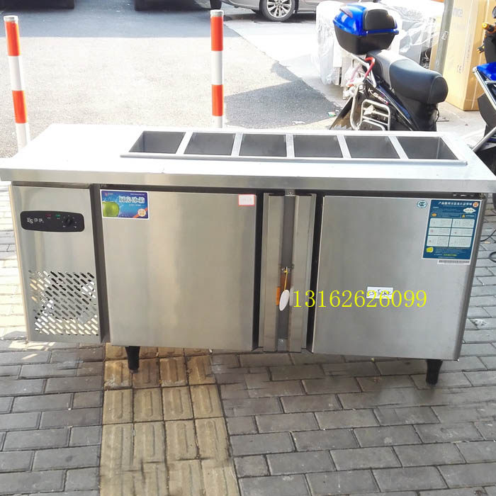 Commercial Bench Stainless Steel Grooving Salad Table Freshness operating table Pizza Cold Vegetable Cabinet Milk Tea Salad Refrigerated table