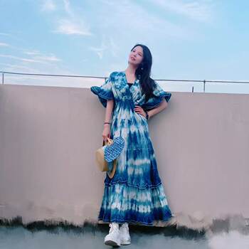 Yiche tie-dye original design handmade plant tie-dye v-neck backless cotton ruffled long skirt