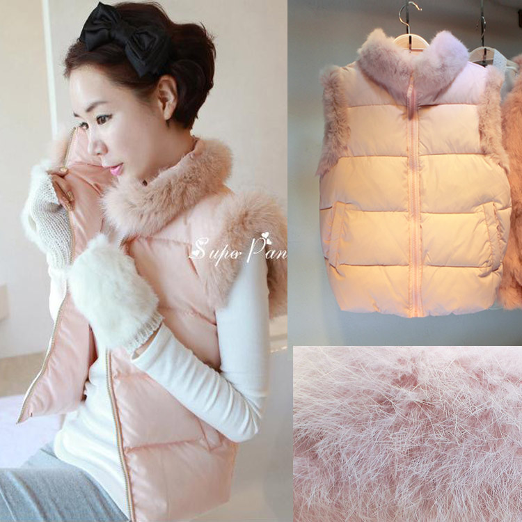 2021 Winter Korea Donggate Real Rabbit Hair Shoulder Campaign Students to Train Beetty Vest Feather Cotton Clamp