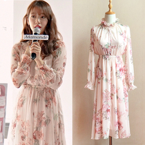 South Korea 2021 spring and summer Han Soo-ji with the same floral chiffon dress girls first love retro base super long fairy skirt