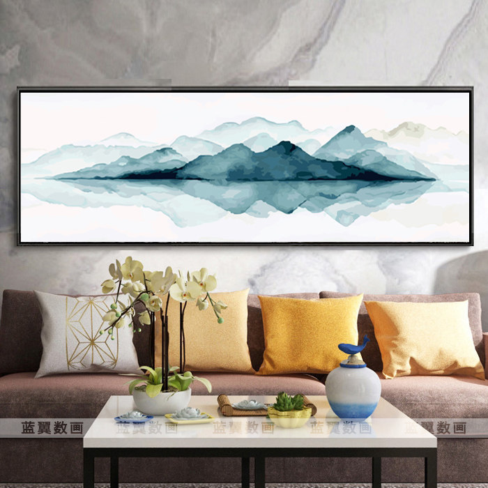 New Chinese horizontal version diy hand-painted digital oil painting freehand Zen living room bedroom decoration painting landscape ink landscape landscape
