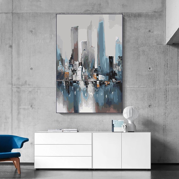 Vertical DIY coloring digital oil painting Modern simple Nordic living room light luxury abstract architectural landscape decorative painting