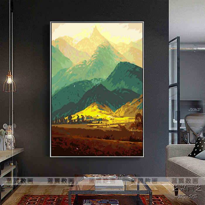 Vertical version DIY fill color digital oil color painting David Giants Mountain Living room Xuanguan Feng Shui Feng Shui Decoration Painting Scenic European style