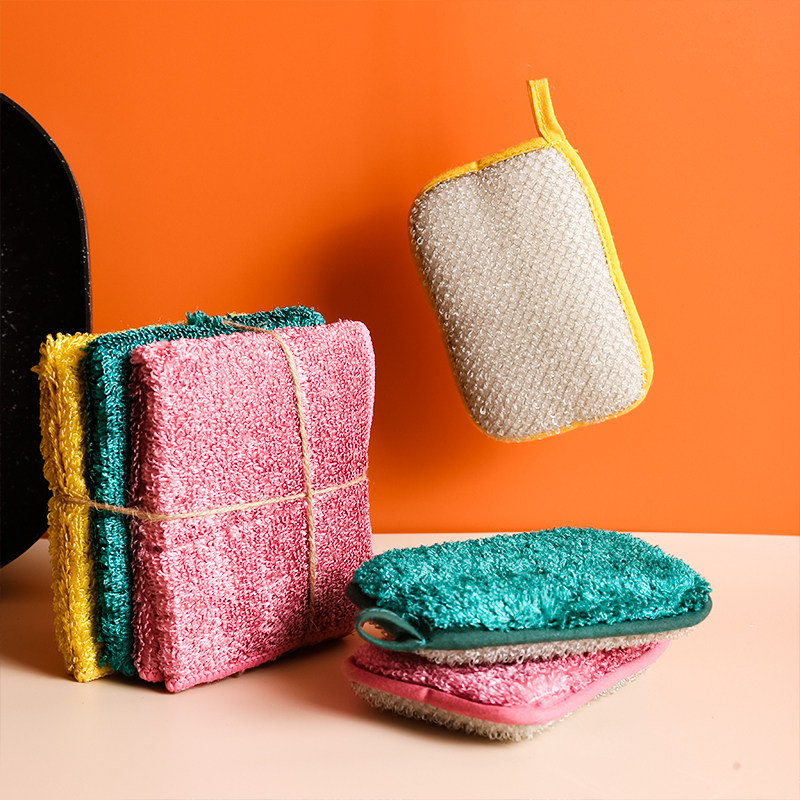 Dish towel non-stick oil dish brush Double-sided bamboo fiber thickened lazy rag wipe table scouring cloth washing pot brush can be hung