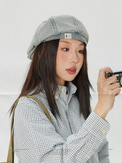 THE HOBOO Japanese original reverse beret women's spring and summer denim forward hat men's all-match newsboy hat