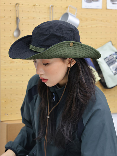 THE HOBOO Japanese spliced ​​quick-drying fisherman hat women's summer outdoor denim hiking hat men's sun protection