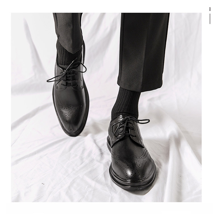 Giày da nam Brogue Derby da siêu sợi tăng chiều cao, đế mềm chống trượt, kiểu Anh Quốc — Màu nâu 6622, Màu nâu A7785, NâuX5, X5 màu đen chi tiết 14