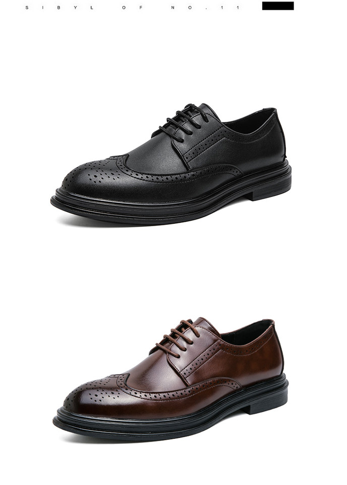 Giày da nam Brogue Derby da siêu sợi tăng chiều cao, đế mềm chống trượt, kiểu Anh Quốc — Màu nâu 6622, Màu nâu A7785, NâuX5, X5 màu đen chi tiết 16