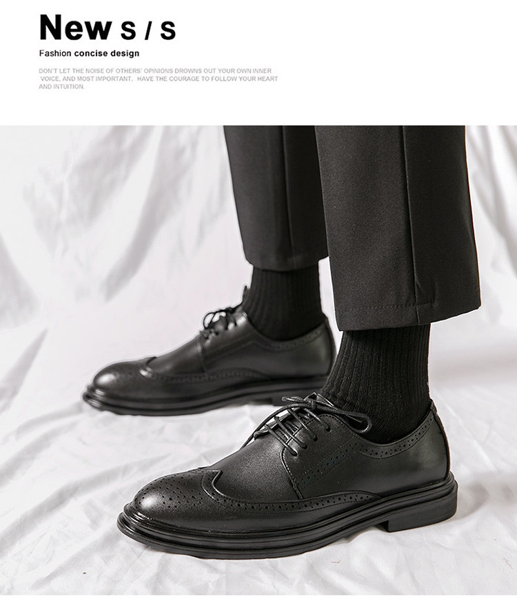Giày da nam Brogue Derby da siêu sợi tăng chiều cao, đế mềm chống trượt, kiểu Anh Quốc — Màu nâu 6622, Màu nâu A7785, NâuX5, X5 màu đen chi tiết 11