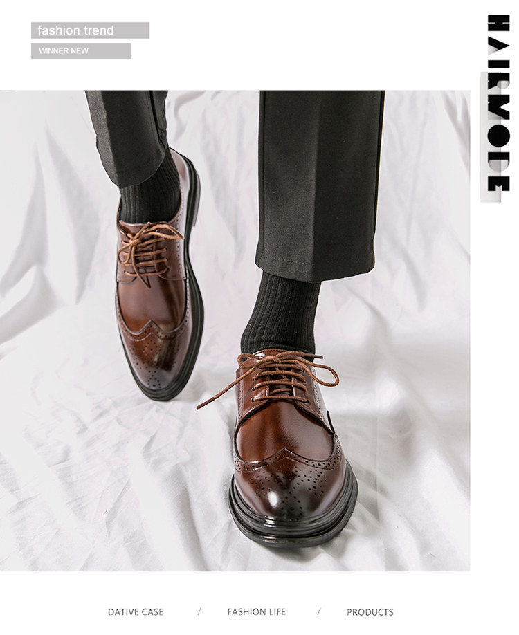 Giày da nam Brogue Derby da siêu sợi tăng chiều cao, đế mềm chống trượt, kiểu Anh Quốc — Màu nâu 6622, Màu nâu A7785, NâuX5, X5 màu đen chi tiết 7