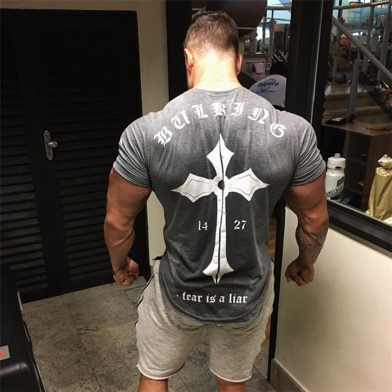 Cơ bắp anh chó loại quần áo thể dục nam t-shirt tights nam tròn cổ ngắn tay áo căng huấn luyện viên quần áo - Áo phông thể thao áo ba lỗ the thao