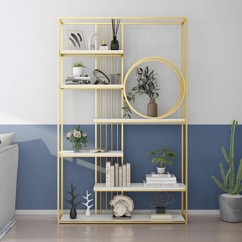 Office wrought iron partition shelf light luxury floor multi-layer decoration bedroom bookshelf Nordic display stand against the wall narrow