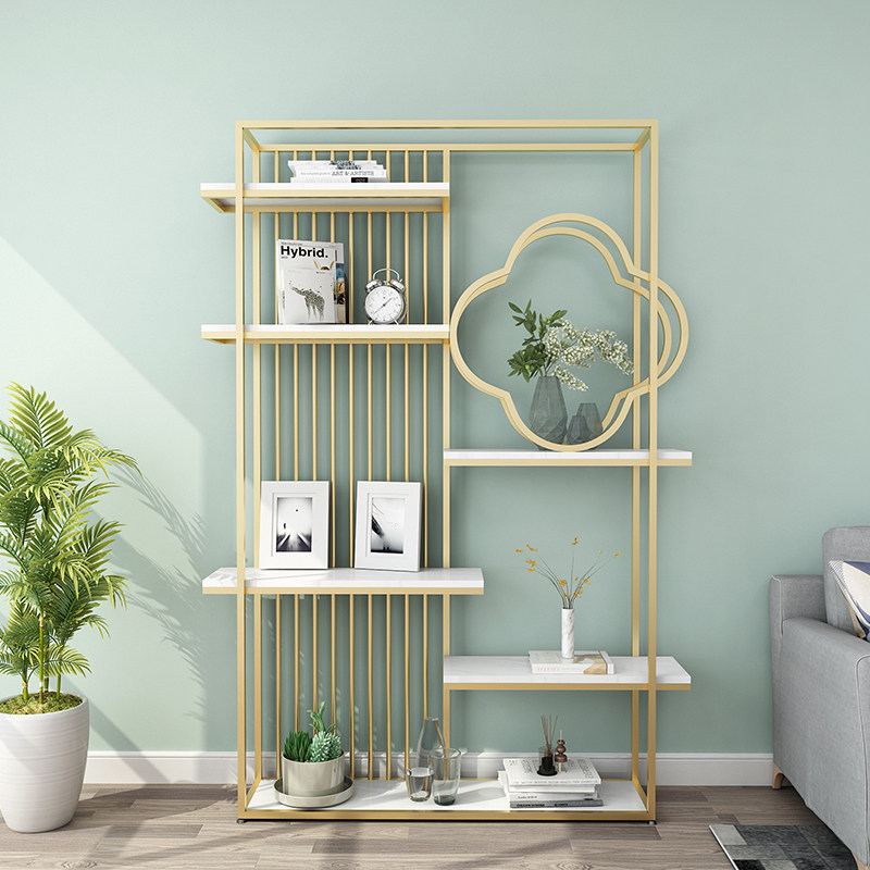 Light luxury wrought iron shelf bookshelf modern minimalist living room creative display stand floor-to-ceiling office partition decorative shelf