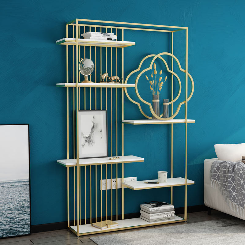 Light luxury shelf floor porch partition wrought iron living room bookshelf Nordic decoration office display shelf metal
