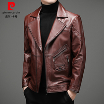 Pierre Cardin first layer cowhide leather leather coat Tide Haining locomotive soft leather jacket casual mens winter