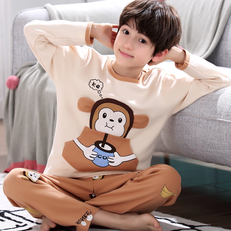 Boy Sleepwear Children Long Sleeve Pure Cotton Suit CUHK Boy Boy Cartoon Autumn Winter Baby Teen Home Clothing