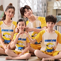 Childrens pajamas summer boys cotton short-sleeved family of three mother and daughter parent-child family set air-conditioned room home clothing