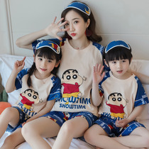 Crayon Shin cute mother dress parent-child pajamas summer short sleeve cotton 12-year-old girl baby child home clothing