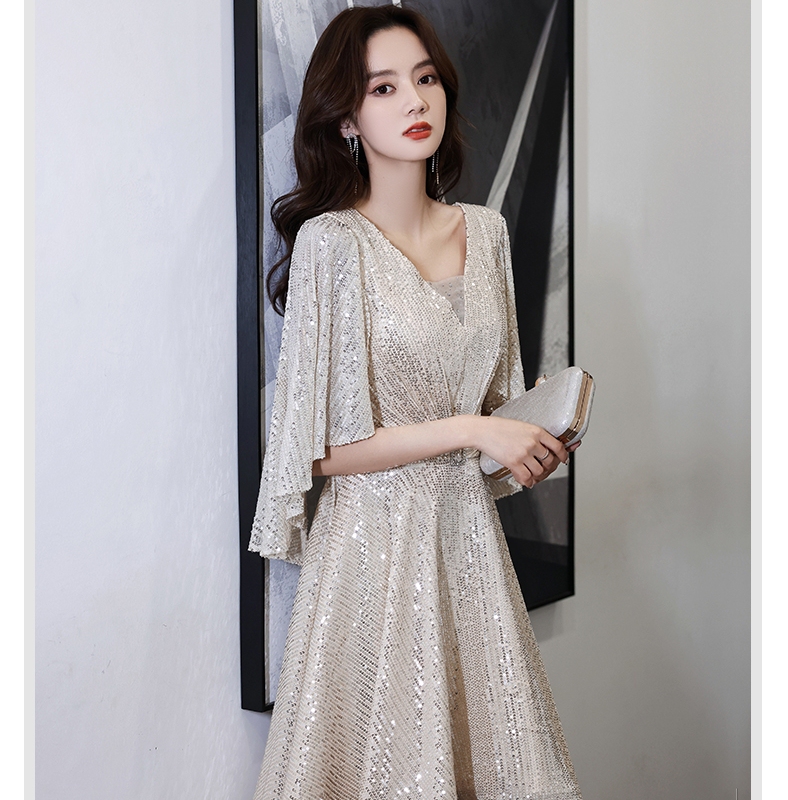 High-End Evening Dress for Small Parties 2026 New Sequin Hostess Style Petite Light Luxury Socialite Annual Meeting Women High-End Evening Dress for Small Parties 2026 New Sequin Hostess Style Petite Light Luxury Socialite Annual Meeting Women