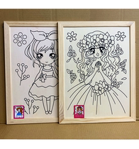 Childrens diy coloring graffiti wooden frame painting board painting watercolor painting log frame pigment coloring drawing board educational toys