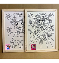 儿童diy填色涂鸦木框画木板画水彩画原木框颜料涂色画板益智玩具