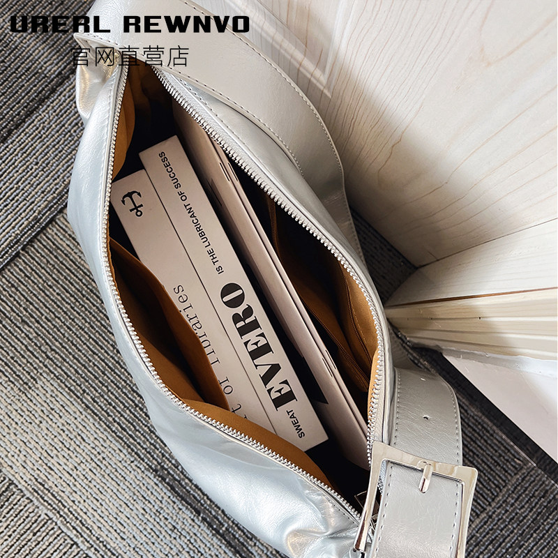 URERL REWNVO Silver Soft Leather Tote Bag for Women 2026 New Arrival Large Capacity Commuter Crossbody Bag - Thumbnail 5