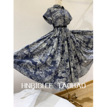  HNBIGLEE light luxury Hepburn style Feifei sleeve forest print pleated waist thin midi dress